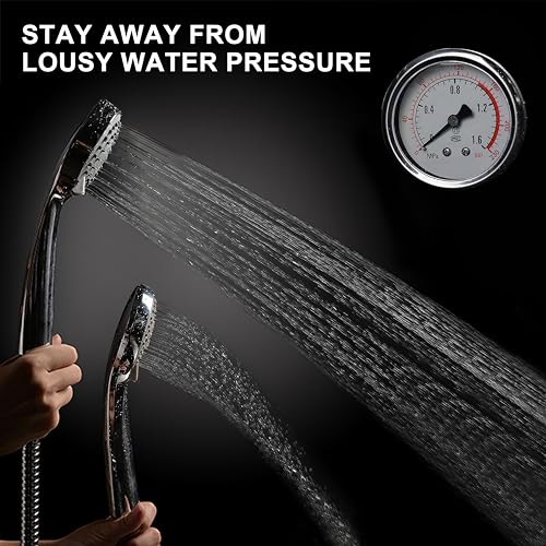 HO2ME High Pressure Handheld Shower, Power Boost Resists Low Flow, Chrome | Against weak pressure, pulsating massage for deep rinsing, with 79 inch stainless steel hose, rotatable mount arm, multi-mode