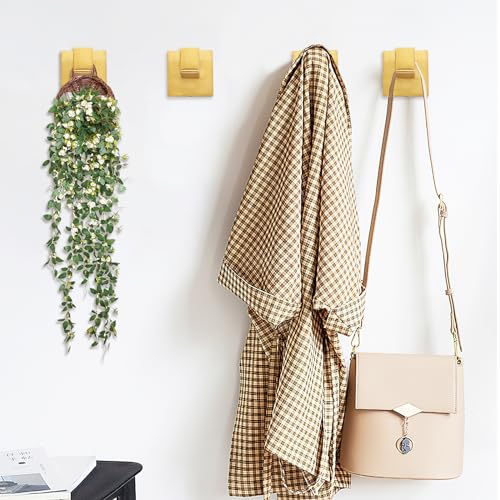IBosins 4-Pack Towel Hooks Hand Towel Holder Bathroom Robe Hanger Coat Hook | Gold Square Bath Towel Hook Wall Mount Heavy Duty Stainless Steel Hat Hook for Living Room Bedroom Kitchen Closet - color: Gold