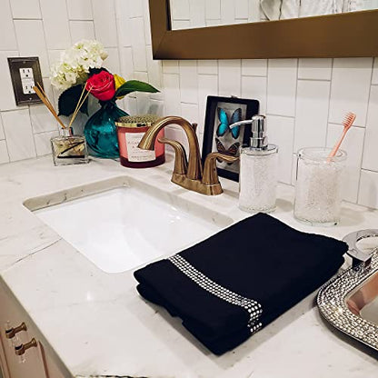 Stripe Fingertip Towel (Set of 2), 100% Turkish Cotton, Glass Rhinestones, 13", Machine Washable, Taupe - color: Taupe