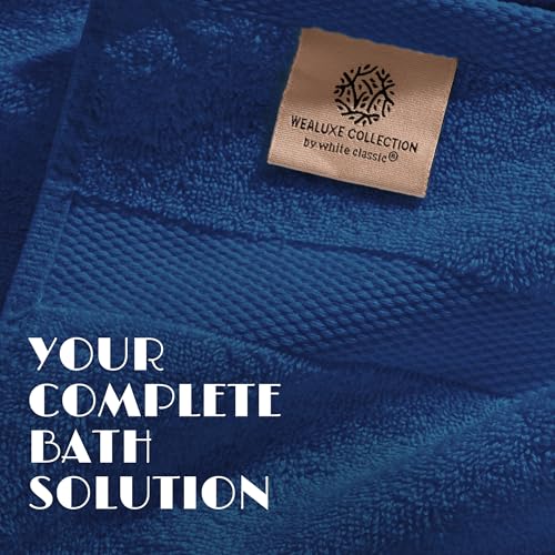 Navy Bath Towel Set of 6 - 100% Cotton Highly Absorbent Towels for Bathroom, 2 Luxury Bath Towels 650GSM, 2 Hand Towels, 2 Washcloths - color: Navy Blue