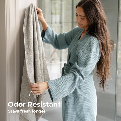 Cariloha Two-Tone Bath Towel - Bamboo Viscose - Coastal Gray - 30" x 56" | Plush, Quick Dry Towel with Turkish Cotton, Odor Resistant, Highly Absorbent Large Bathroom Towels, Luxury Hotel Bath Towel - color: Coastal Gray