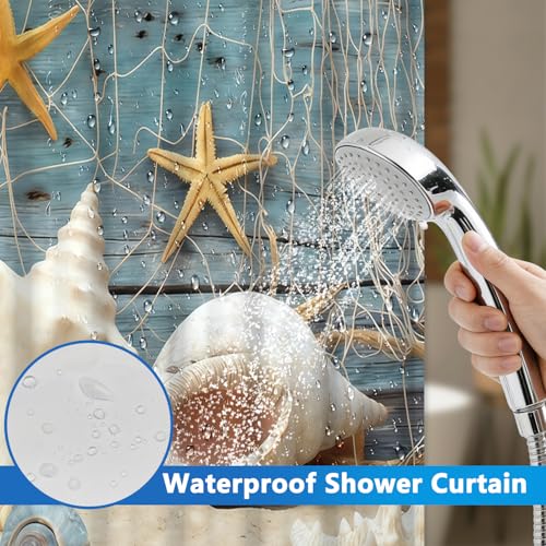 Shower Curtains for Bathroom No Hooks Needed, Beach Fishing Net Design No Hooks Shower Curtain with Snap in Liner and See Through Window, Double-layer Waterproof Shower Curtain with Weighted Bottom - color: Fishing Net