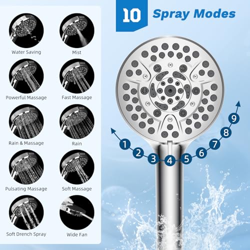 Hibbent High Pressue All Metal 10" Rainfall Shower Head, Handheld 10-Spray | cUPC Certified Chrome Dual Showerhead Combo, 4-way Diverter with Pause Mode, Brass Extension Arm, 71'' Shower Hose & Holder - color: Chrome, style: Square 10"