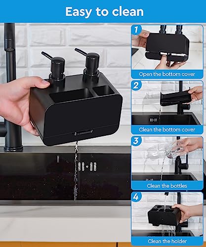 Kitchen Hand Soap and Dish Soap Dispenser Set, Dual Soap Dispenser with Sponge Caddy and Brush Holder 4-in-1 Organizer for Kitchen Sink Countertop, Useful Kitchen Gadgets - Black - color: Black