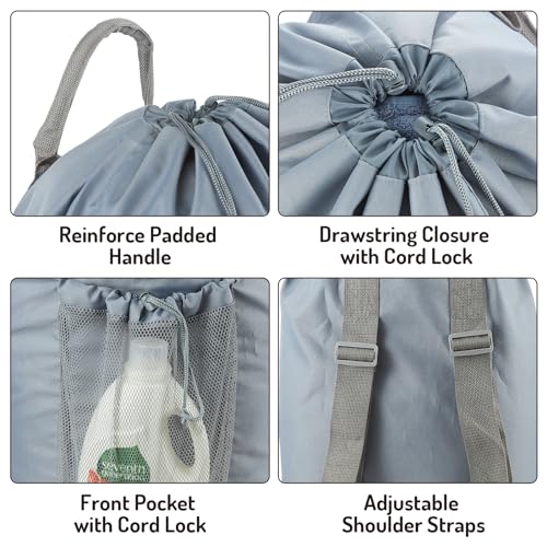 Seiritex Backpack Laundry Bag, Large Laundry Backpack with Detergent Holder and Adjustable Shoulder Straps for College Travel Dorm Room (Gray) - color: Grey