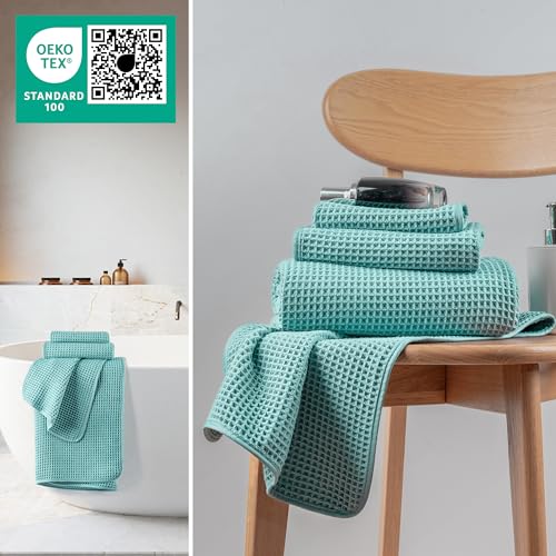 MICROFI Microfiber Waffle Bath Towels, 3 Pieces, Oversized, Soft, Absorbent, Fast Drying, Lint Free, Includes Bath, Face and Hand Towels 430 GSM - color: Turquoise