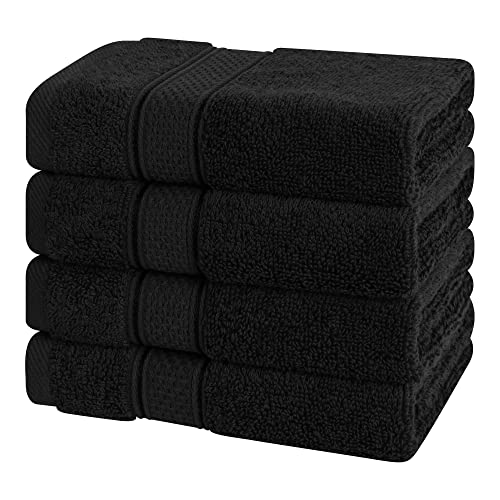 American Soft Linen Salem Washcloth Sets, 4 Piece Luxury 600 GSM 100% Cotton Washcloths for Bathroom, 13x13 inches Washrags Premium Quality Hand Face Towels, Black - color: Black, size: 13x13"