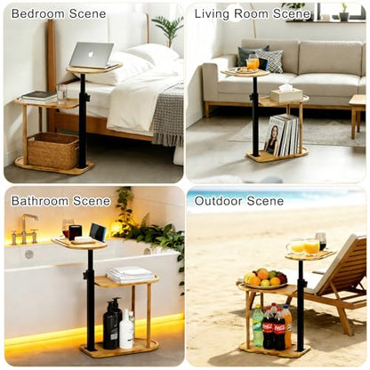3-Tier Freestanding Bathtub Tray Table, Bamboo Swivel Bathtub Side Table with Height Adjustable Design, Standing Bath Tray for Tub Against Wall, Bathroom Organizer for Luxury Home Spa (Natural) - color: Natural
