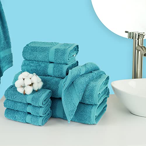 Chakir Turkish Linens Set of 8 Towel Set, 100% Cotton Luxury Turkish Towels for Bathroom, Soft Absorbent Bath Towel Set with 2 Bath Towels 2 Hand Towels 4 Washcloths, Aqua - color: Aqua