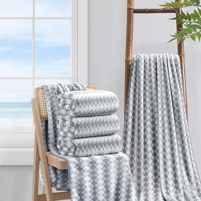 Bath Towel Set Gray 4Pack-35x70 Towel,600GSM Ultra Soft Microfibers Bathroom Towel Set Extra Large Plush Bath Sheet Towel,Highly Absorbent Quick Dry Oversized Towels Spa Hotel Luxury Shower Towels - color: Diamond Gray, size: 4 Piece Bath Towel Set