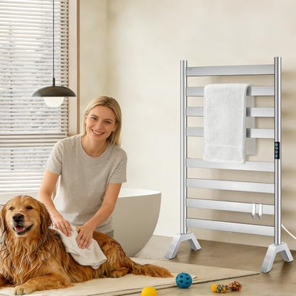 Heated Towel Rack Freestanding & Wall-Mounted, WiFi 8 Bar Towel Warmer Rack | WiFi Control, Extra-Wide Heating, Child Safety Lock, 1-24H Timer & Multi-Level Temp, Stainless Steel, Plug-in, Brushed Nickel - color: Brushed Nickel