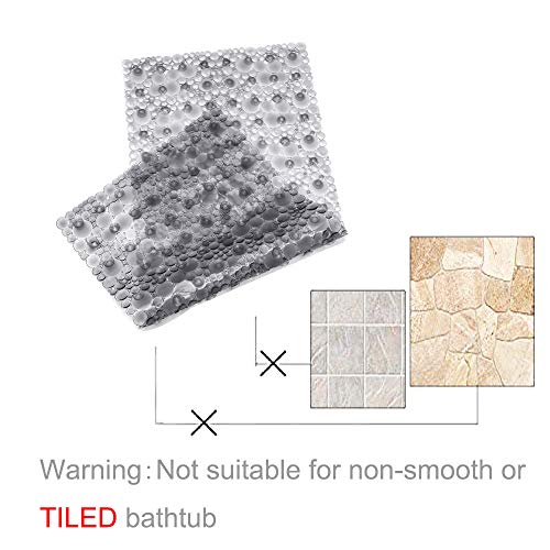 Extra Long Pebble Bath Tub Shower Mat 34.2 x 15.7, Bathmat Non-Slip with Suction Cups, Machine Washable, Bathroom Mats, Smooth/Non-Textured Surface Only (34.2" x 15.7", Transparent Light Gray) | Extra Long Bath Mat for Tub Non Slip, Machine Washable, Show