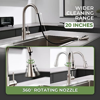 VFAUOSIT Touchless Kitchen Faucet with Pull Down Sprayer, Brushed Nickel | 3 Spray Modes, cUPC/CEC Certified, SUS304 Steel, Fingerprint-Resistant Finish, Ceramic Disc Valve, Single-Handle Control - color: Brushed Nickel-03