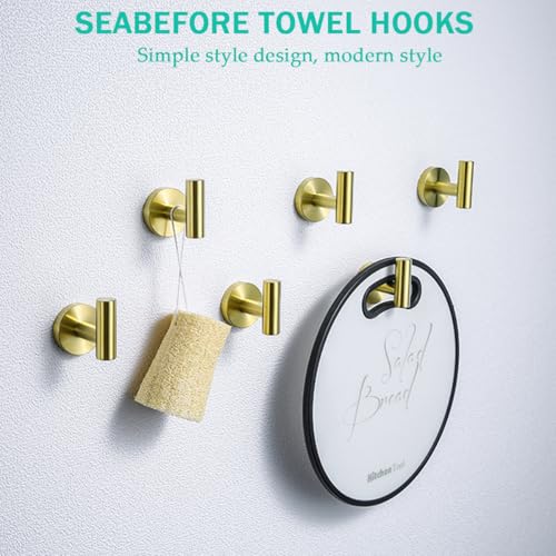 Towel Hooks for Bathrooms,Brushed Gold Wall Mount Hooks SUS 304 Stainless Steel Coat Hook Robe Hook Towel Hook 2 Count for Kitchen,Bedroom (Drilling),96006-8BG - color: Brushed Gold