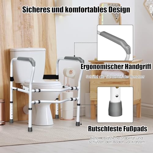 Height Adjustable Toilet Support Aid with Armrests Without Drilling, Non-Slip Toilet Grab Handle, 48 x 65 x 84 cm