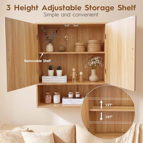 Mazatzal Bathroom Wall Cabinet, Wooden Medicine Cabinet with Adjustable Shelf & Grille Design Doors, Over the Toilet Storage Cabinet for Bathroom, Laundry, Kitchen, Living Room