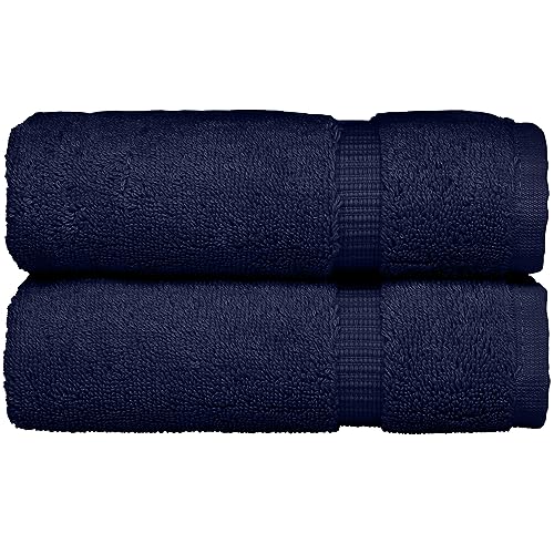 BC BARE COTTON Monogrammed Hand Towel, Navy, 16 x 30 Inches - Set of 2, Extra Absorbent 100% Turkish Cotton, Soft Terry Finish, for Bathroom, Kitchen and Spa - color: Silver on Navy, style: Initial R