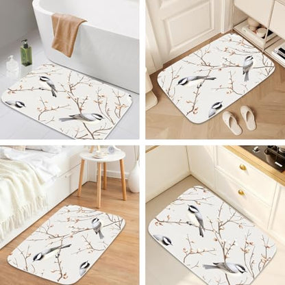 Cute Modern Bird Nature Bathroom Rugs and Mats Sets 3 Piece, Memory Foam Bath Mat, U-Shaped Contour Shower Mat Non Slip Absorbent, Velvet Washable 20 x 31 inch White - color: Color22