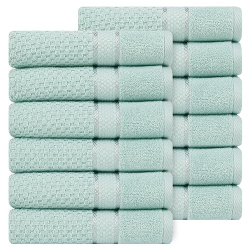 Ample Decor 100% Cotton Hand Towels 18x28 Inches, Popcorn Textured, Soft & Absorbent, Quick Dry, Set of 12, Mint Green - color: Mint Green, size: Pack of 12