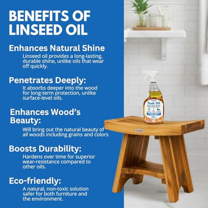 EcoDecors Serenity 18" Teak Shower Bench Bundle with Care Kit | Shower bench with adjustable non-slip feet provides secure stability on wet, sloped, or uneven shower floors - size: 18" Shelf Assembled + 2 pack Cleaner & Teak Oil