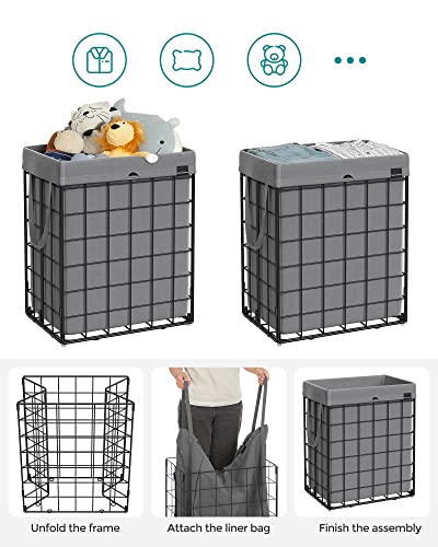 SONGMICS Laundry Hamper, 23.8 Gal. (90L) Laundry Basket, Collapsible Clothes Hamper, Removable and Washable Liner, Metal Wire Frame, for Bedroom Bathroom, Black and Gray ULCB190G01 - color: Black + Gray, size: 90 L