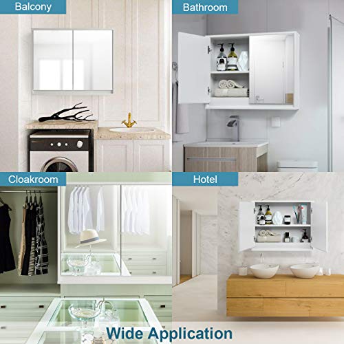 Tangkula Bathroom Medicine Cabinet, 2-Tier Wall-Mounted Storage Cabinet with Double Mirror Doors, Multipurpose Kitchen Bathroom Medicine Storage Cabinet, White (22" x 18") - size: 22 x 18 Inch