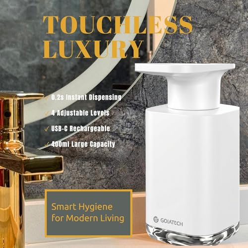 Automatic Soap Dispenser with Digital Display, Touchless Sensor, USB-C Rechargeable, No Drip Pump, 3-Level Adjustable, IPX5 Waterproof, 450ml Capacity – Modern Bathroom & Kitchen Countertop (VHITE) - color: Vhite