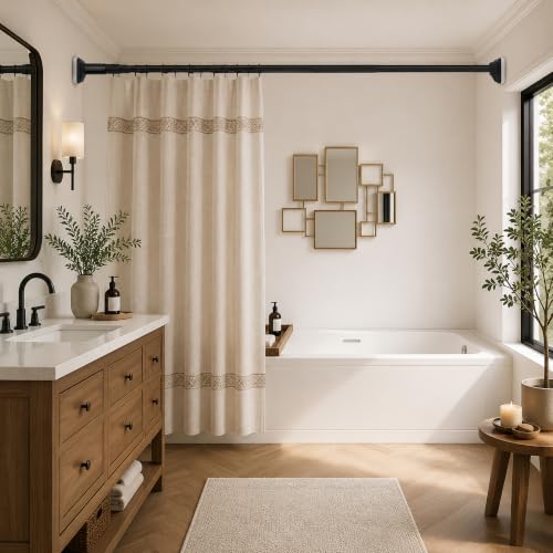 JILRON Black Shower Curtain Rod 32-96in(2.66-8ft)×2,No Drill Curtain Rods,for Window,Shower Tension Bar-1.26" dia,One-Click Stretch Design, Upgraded Anti-Slip Pads - color: Black, size: 32-96 inch-2Pack