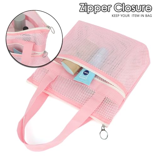 GYEUKHAM Portable Mesh Shower Caddy with 2 Zipper Pockets & Dual Handles, Quick-Drying Hanging Shower Tote for College Dorm, Gym, Travel & Camping, Pink - color: Small-Pink-1 Pack