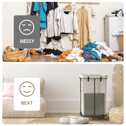150L Large Laundry Basket with Wheels, Rolling Laundry Hamper | Removable Laundry Bag & Metal Frame, Oxford Fabric Dirty Clothes Hampers for Bedroom, Laundry Room, Bathroom, Dorm(White) - color: White