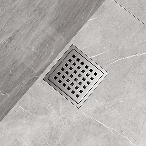 VIGO Elan 4.38 in. W x 4.38 in. L Square Shower Drain in Brushed Nickel - VG07004BN - color: Brushed Nickel, size: 4 in.