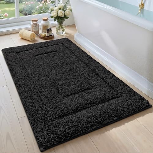 DEXI Bathroom Rugs 24x16, Non-Slip and Absorbent Bath Mat, Black | Machine Washable, Soft Plush Microfiber Bathmat with Rubber Back, Quick Dry Small Rug for Shower, Tub, Sink - color: Black, size: 24" X 16" (Rectangular)