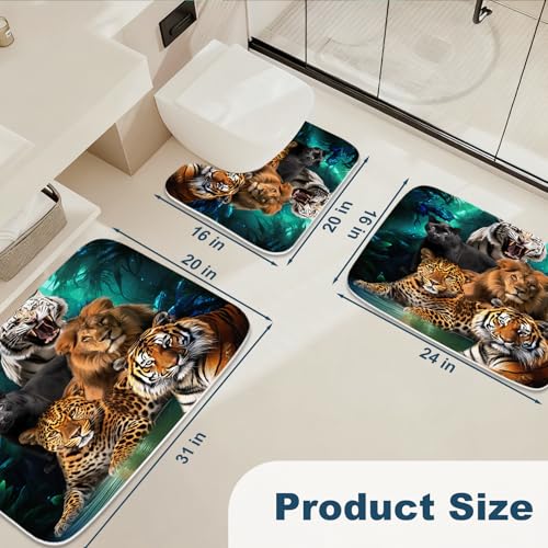 Bathroom Mat Set Cheetah Print Leopard Western Wildlife Animals Bathroom Rugs Sets 3 Piece Tiger Lion, Memory Foam Bath Rugs, U-Shaped Toilet Rug Non Slip Absorbent Green - color: Color8