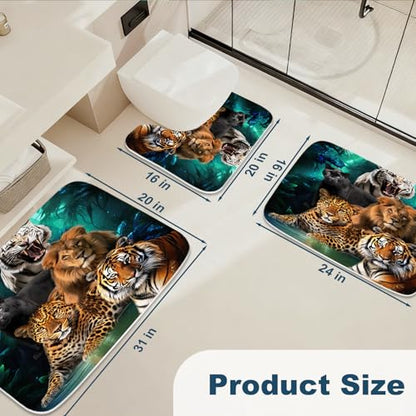 Bathroom Mat Set Cheetah Print Leopard Western Wildlife Animals Bathroom Rugs Sets 3 Piece Tiger Lion, Memory Foam Bath Rugs, U-Shaped Toilet Rug Non Slip Absorbent Green - color: Color8
