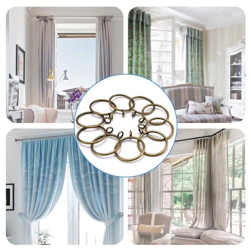 44 Pack Curtain Rings with Eyelets, Metal Drapery Rings for Pinch Pleat Curtains, Drape Ring 1.5 Inch I D, Fits Up to 1.2 in Rod (Bronze) - color: Antique Bronze