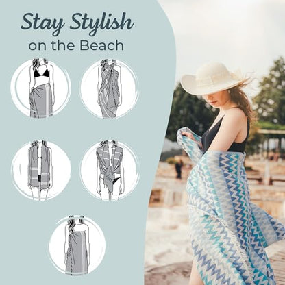 Premium Turkish Beach Towel – 100% Cotton, Quick Dry, Sand Free, Oversized Beach Towel 35”x 67” – Ideal for Travel, Pool, and Beach, – Zig Zag Blue - color: Blue