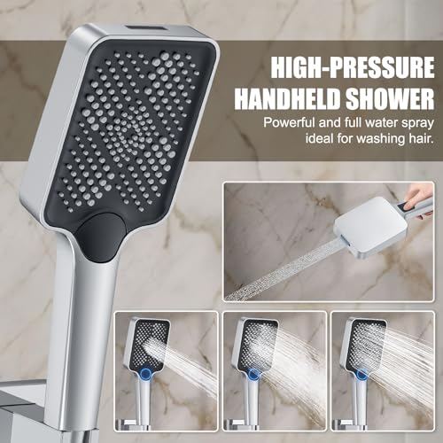 Shower System Modern Rain 8 inches Brass Faucet Set With Valve and Diverter Shower Mixer With Handheld High Pressure Square Rainfall Shower Valve (12'' Ceiling Mount, Chrome Polished) - color: Chrome Polished, style: 12'' Ceiling Mount