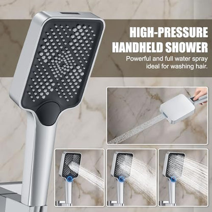 Shower System Modern Rain 8 inches Brass Faucet Set With Valve and Diverter Shower Mixer With Handheld High Pressure Square Rainfall Shower Valve (12'' Ceiling Mount, Chrome Polished) - color: Chrome Polished, style: 12'' Ceiling Mount