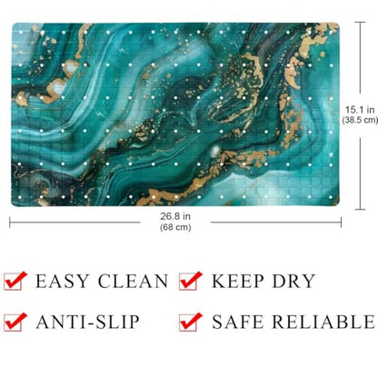 Shower Mat Non Slip, Green Marble with Gold Veins Anti Slip Bath Mat for Tub, 26.8 x 15.1 Inch Bathtub Mat with Suction Cups and Drain Holes, Machine Washable - color: Multi 6