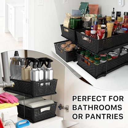 Simple Houseware 2 Tier Pull-Out Sliding Drawer Under Sink Storage, Black | Great for Kitchen Bathroom Tray Shelf Organizer - color: Black