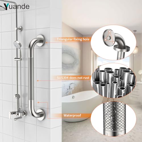 20 Inch Brushed Nickel Shower Grab Bar with Anti-Slip Knurled Grip | YuanDe Stainless Steel Bathroom Grab Bars，Shower Handrail Support, Handicap Elderly Balance Assist Handles-2Packs - color: Brushed Nickel, size: 20inch-2Pack