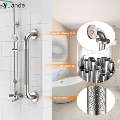 20 Inch Brushed Nickel Shower Grab Bar with Anti-Slip Knurled Grip | YuanDe Stainless Steel Bathroom Grab Bars，Shower Handrail Support, Handicap Elderly Balance Assist Handles-2Packs - color: Brushed Nickel, size: 20inch-2Pack