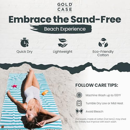 Gold CASE Turkish Beach Towel Set of 5 – 100% Cotton Beach Towels Oversized 70x38'' – MYRA Quick Dry Swim Towel – Lightweight Turkish Towels Set in Blue - color: Tones of Blue, size: Beach-Bath Towel Set of 5
