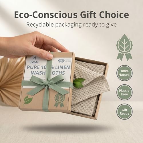 Linen Exfoliating Washcloth for Face - 4-Pack - 100% Flax Linen Washcloths - 12x12-inch Small Exfoliating Towel - Natural Face Towel Wash Cloth - size: 12x12 Inch Washcloths (Pack of 4)
