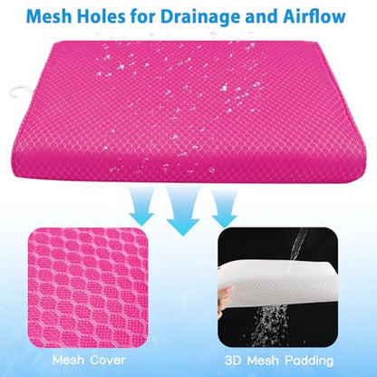 AEROiVi Shower Seat Cushion Non-Slip Silicone Bottom 3D Mesh Washable Pink | Soft Shower Chair Cushion for Benches Quick Drying Washable Mat 3D Mesh Pad with Hook Design Elderly Handicap Disabled - size: Pink