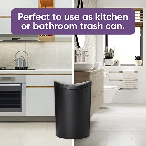 Superio Small Bathroom Trash Can with Lid, Modern Matte Black Mini Waste Bin with Swing Lid (1 1/2 Gallon, 6 Liter) Plastic Garbage Can for Kitchen, Bathroom, Bedroom, Office, Under Desk (1) - color: Black