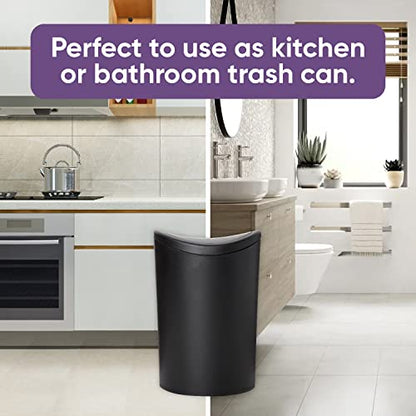 Superio Small Bathroom Trash Can with Lid, Modern Matte Black Mini Waste Bin with Swing Lid (1 1/2 Gallon, 6 Liter) Plastic Garbage Can for Kitchen, Bathroom, Bedroom, Office, Under Desk (1) - color: Black
