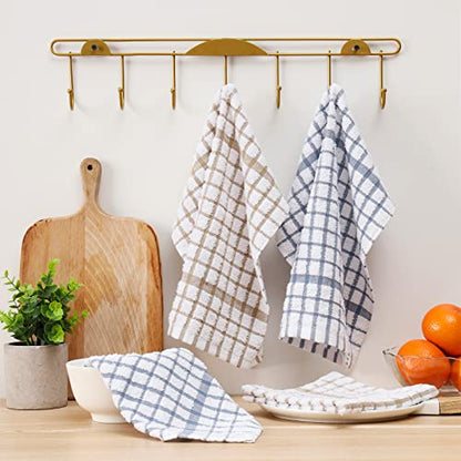 Egles 8 Packs Kitchen Dishcloths, 100% Cotton Dish Cloths 12 x 12 Inch | with Hanging Loop, Terry Dish Towel Set, Quick Drying and Absorbent - color: Grey & Khaki, size: 12"x12" - 8 pcs