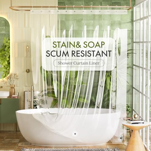 Bathway Shower Curtain Liner, Clear Shower Curtain Liner 72x108 PEVA Waterproof Shower Curtain Liner Plastic with 3 Magnets and 12 Rustproof Metal Grommets, Extra Long Shower Liner for Bathroom - color: 1a-clear, size: 72"W x 108"L (Pack of 1)
