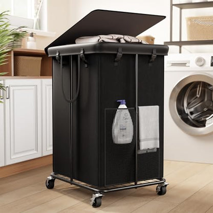 40 Gal Large Laundry Hamper with Lid, Rolling Laundry Basket with Wheels | Oxford Fabric | Dirty Clothes Hampers with Removable Bag | Metal Frame for Bedroom, Laundry Room, Bathroom, Dorm(Black) - color: Black-2